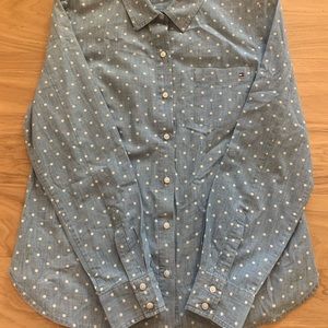 Tommy Hilfiger Collared Button Down Polka Dot Light Denim Color Shirt Medium